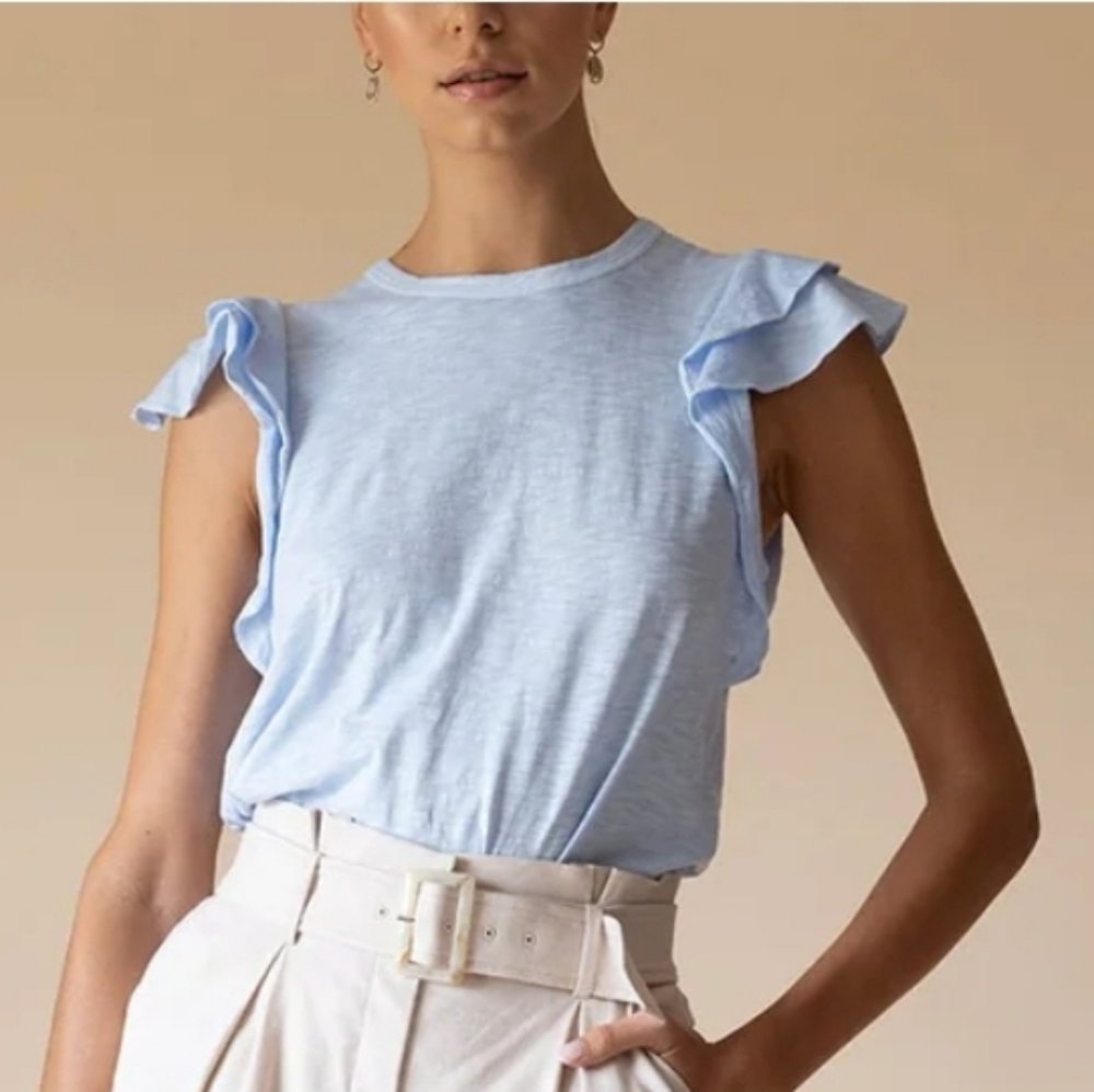 NWOT Veronica Beard Akeela ruffled pima cotton short sleeve t-shirt, Size XS